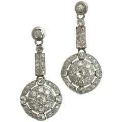 Antique Diamond Gold Platinum Drop Earrings Antique Diamond Gold Platinum Drop Earrings