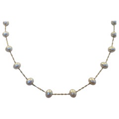 Retro Freshwater White Pearl and 14kt Yellow Gold Necklace  