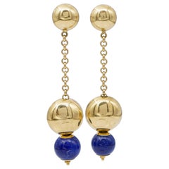 Vintage Lapislazuli, 18 Karat Yellow Gold Dangle Earrings