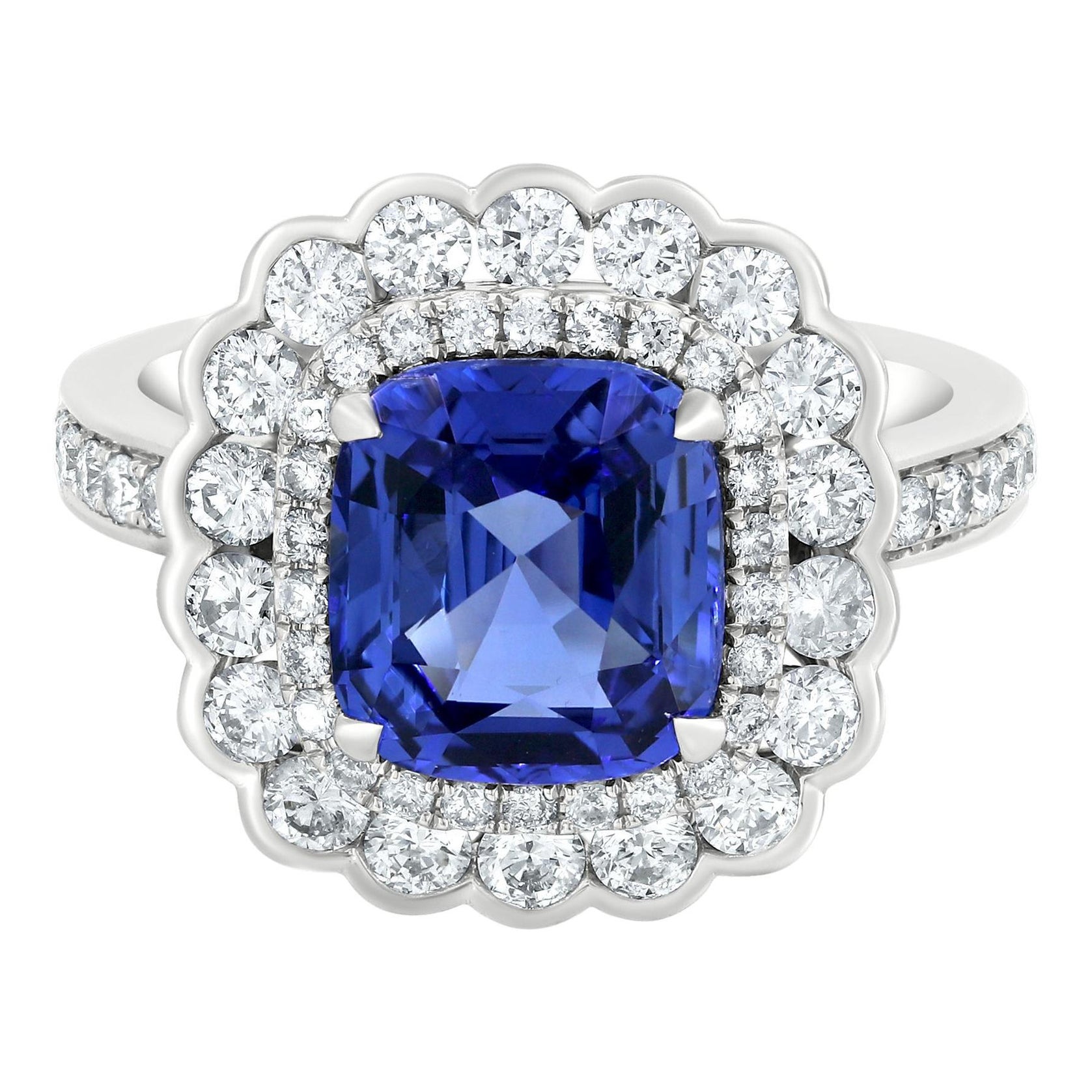 Nigaam 5.12 Cttw. Blue Sapphire and Diamond Glamorous Cluster Ring in 18K Gold For Sale