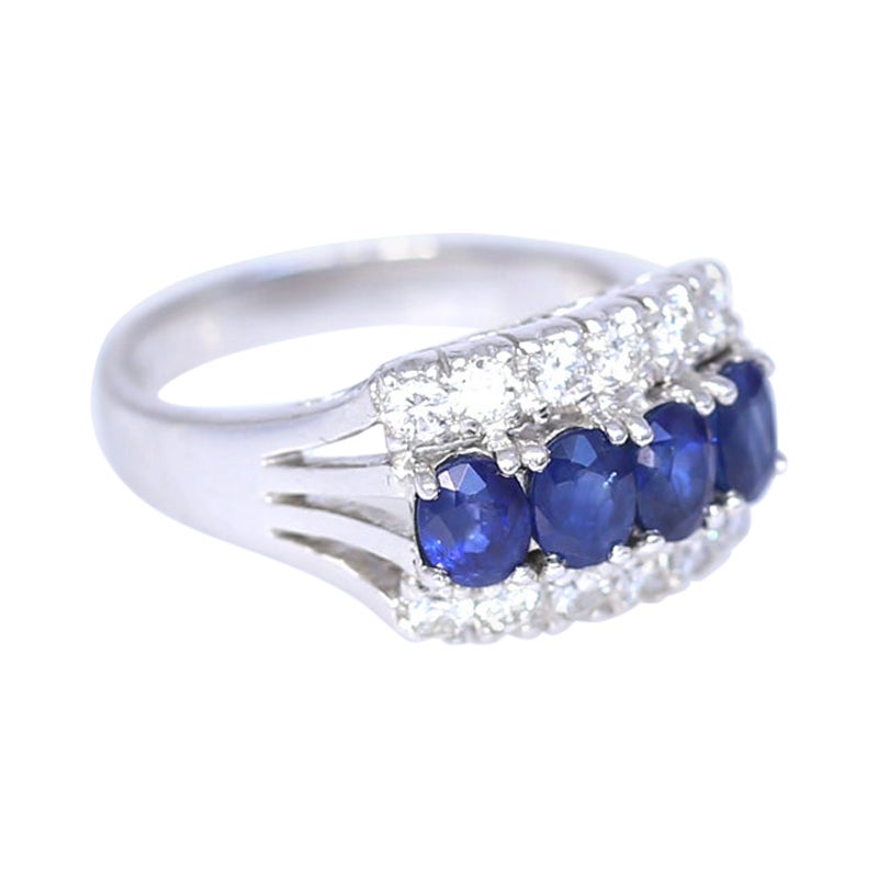 Sapphires Diamonds 18K White Gold Modern Ring, 1990 For Sale