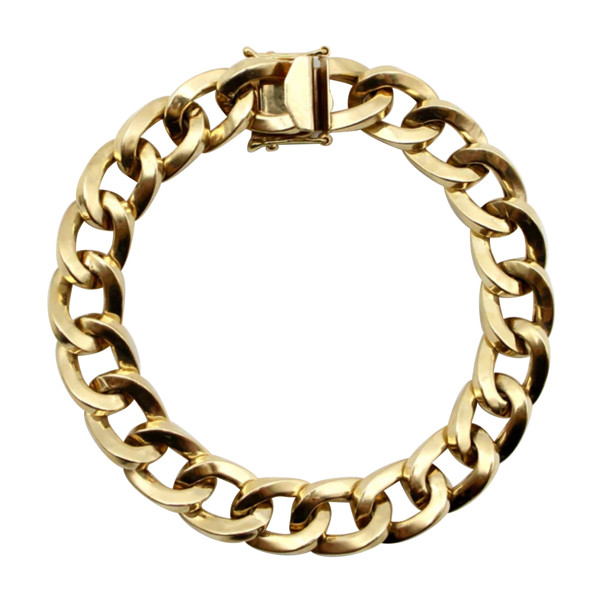 14K Gold Squared Curb Link Vintage Bracelet For Sale