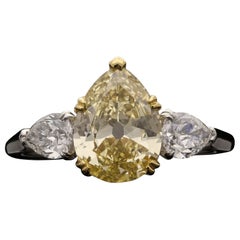 Hancocks 1.49ct Fancy Yellow Old Cut Pear Shape Diamond Ring With Pear Shoulders