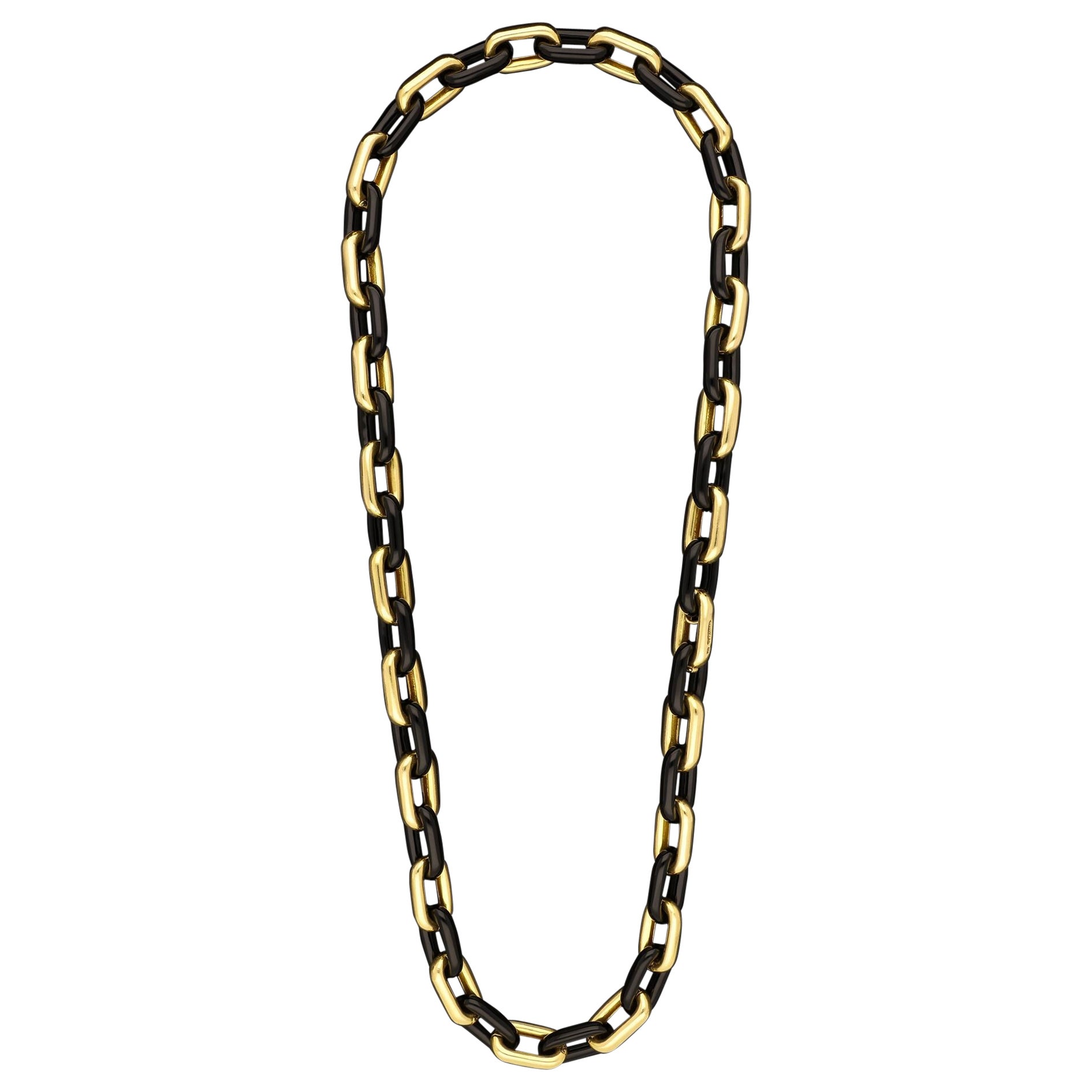 Tiffany Bold 18ct Gold and Black Onyx Long Chain Sautoir Necklace circa 1970s