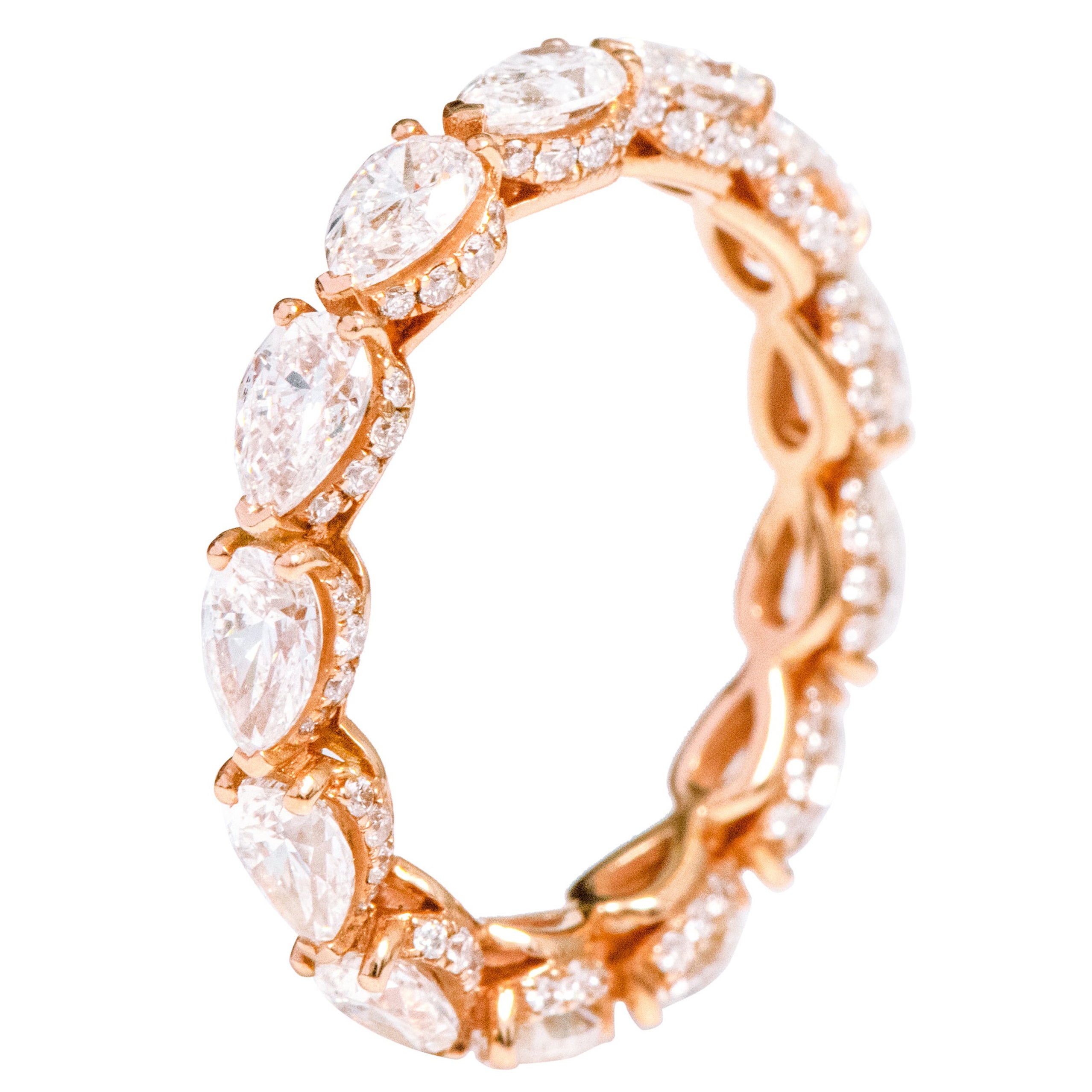 18 Karat Rose Gold 3.63 Carat Solitaire Pear-Shape Diamond Eternity Band Ring For Sale