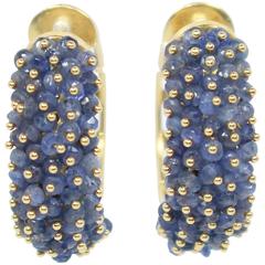 Blue Sapphire Gold Hoop Earrings