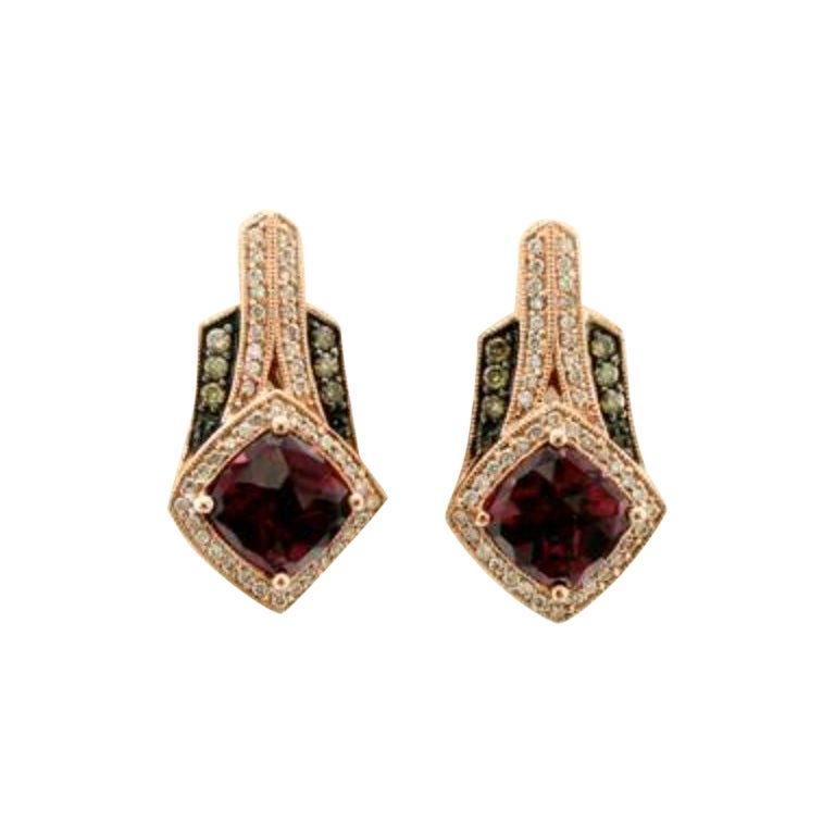 Le Vian Chocolatier Earrings Featuring Raspberry Rhodolite Chocolate Diamonds For Sale