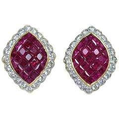 Ruby Diamond Gold Invisibly Set Earrings 