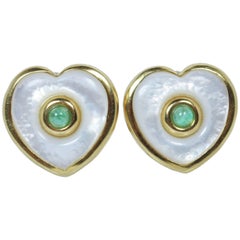 Pearl Cabochon Emerald Gold Earrings