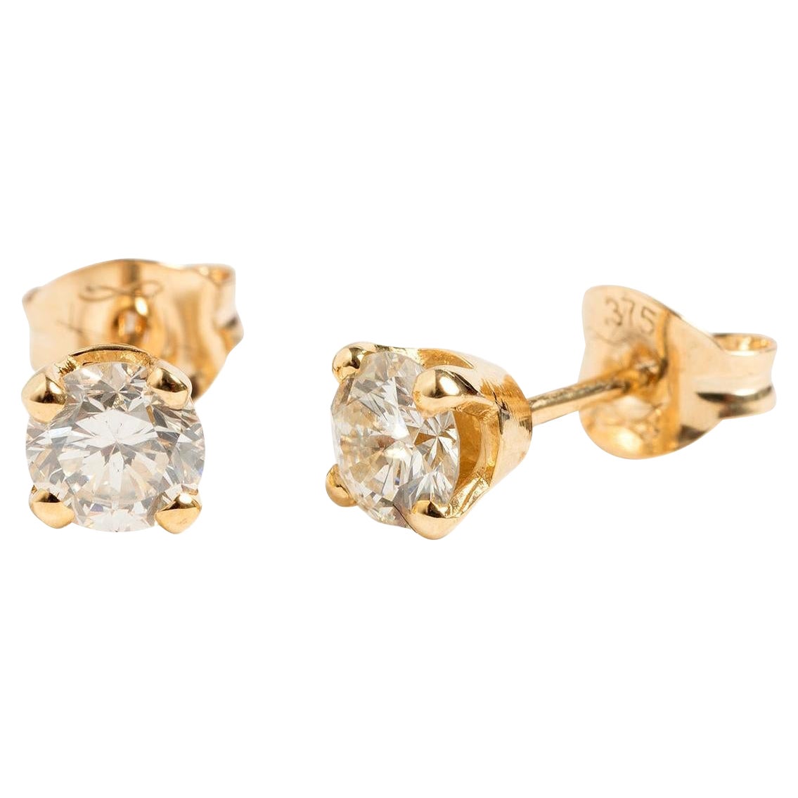 Classic Diamond Ear Studs, 9carat Yellow Gold, Est .50 Carat