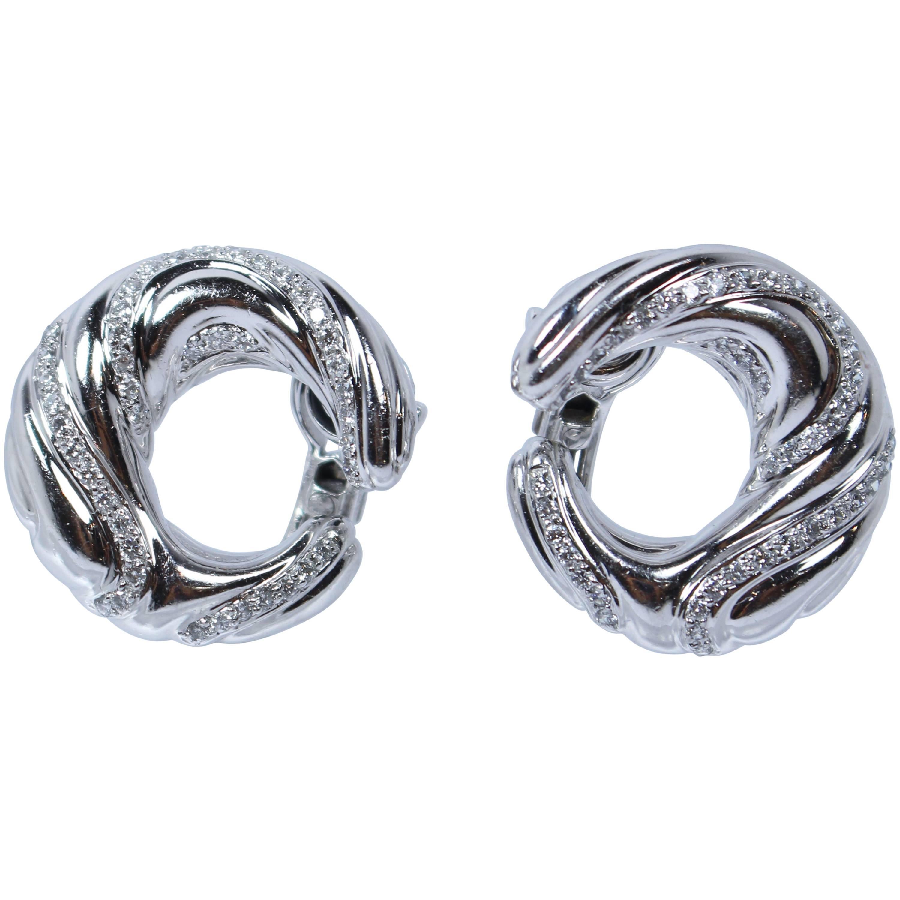 1.30 Carats Diamonds Platinum Crescent Clip Earrings  For Sale