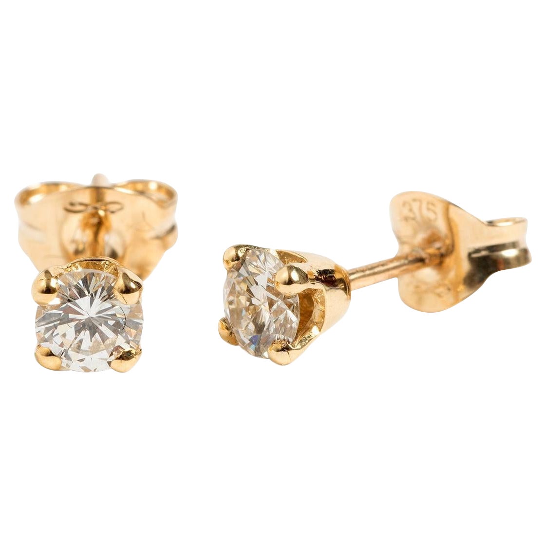 Classic Diamond Ear Studs, 9 Carat Yellow Gold, Diamond Est .30ct