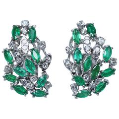 Marquise Emerald Diamond Gold Earrings