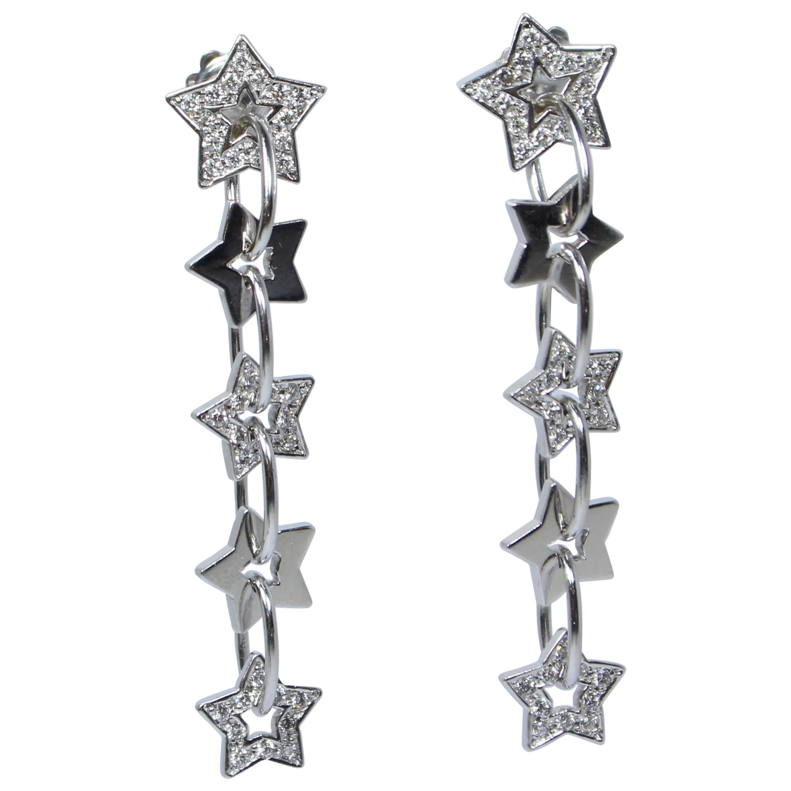 Pave Diamond Gold Dangle Star Earrings  For Sale