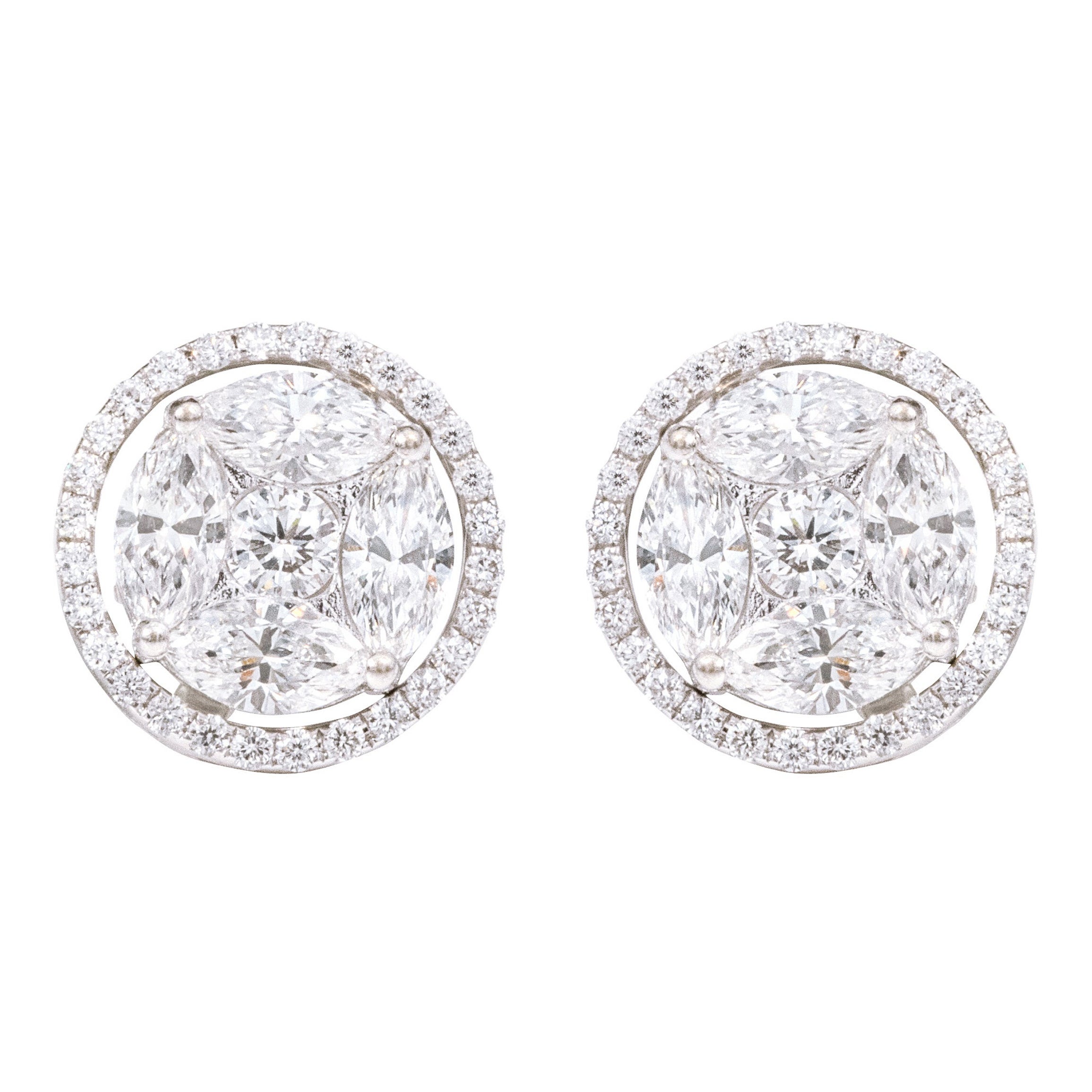 18 Karat White Gold 3.00 Carat Diamond "Invisible-Set" Stud Earrings For Sale
