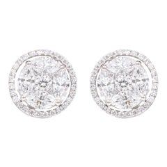 18 Karat White Gold 3.00 Carat Diamond "Invisible-Set" Stud Earrings