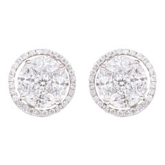 18 Karat White Gold 3.00 Carat Diamond "Invisible-Set" Stud Earrings