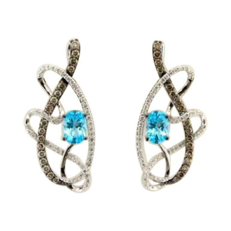 Grand Sample Sale Earrings Featuring Ocean Blue Topaz Chocolate Diamonds