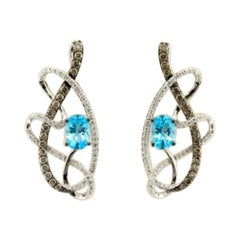 Grand Sample Sale Earrings Featuring Ocean Blue Topaz Chocolate Diamonds