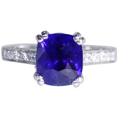 4.02 Carat Unheated Burmese Sapphire Diamond Platinum Ring
