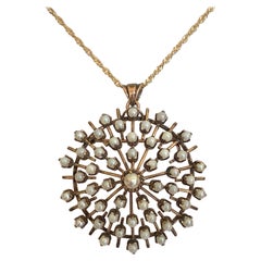 Collier pendentif victorien ancien en or rose et perles naturelles blanches