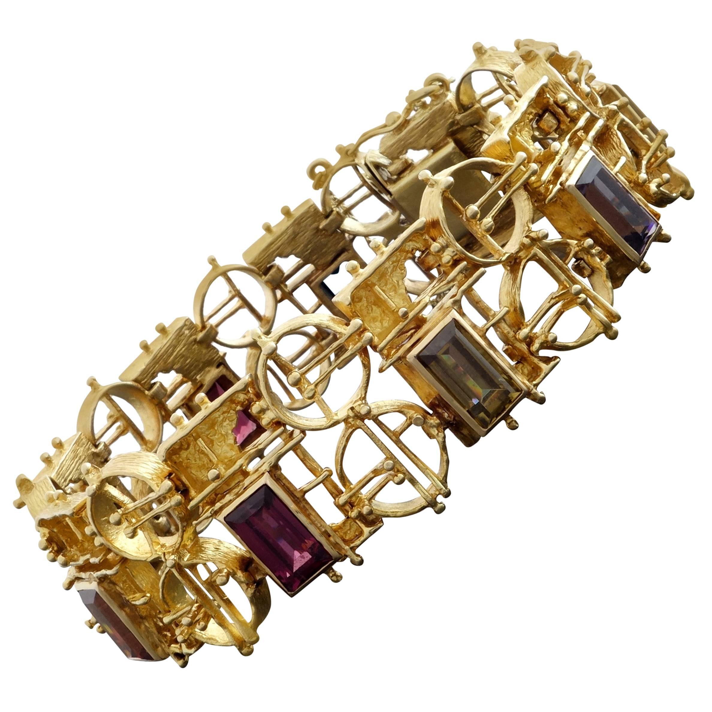 1960s Modernist Autumn Colored Garnet Gold Bracelet For Sale