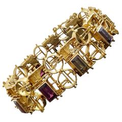 1960s Modernist Autumn Colored Garnet Gold Bracelet