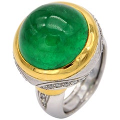 Claris-A Emerald Cabochon Diamond Gold Ring
