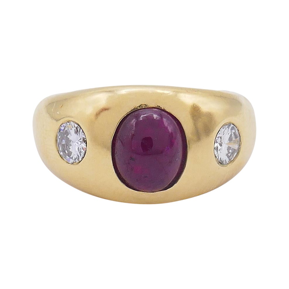 Ruby Sapphire Diamond Dome Ring Vintage 14k White Gold Estate Fine