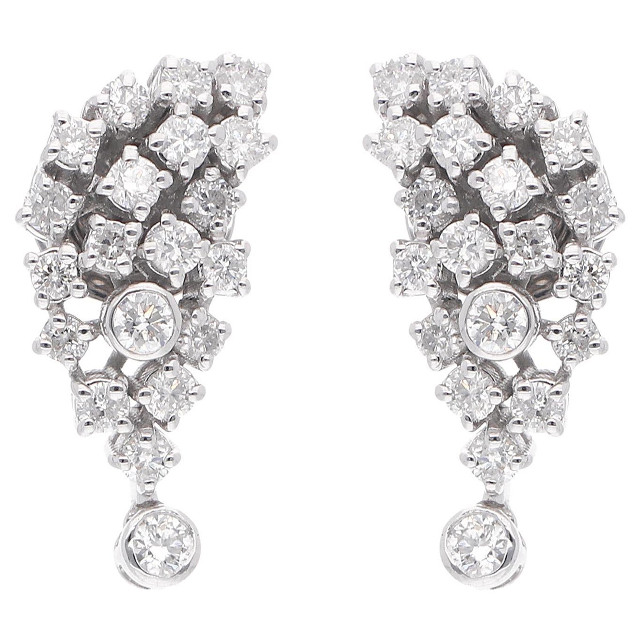 0.91 Carat SI Clarity HI Color Diamond Earrings 18 Karat White Gold Fine Jewelry For Sale