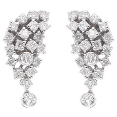 0.91 Carat SI Clarity HI Color Diamond Earrings 18 Karat White Gold Fine Jewelry