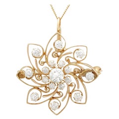 Antique 2.30 Carat Diamond Pendant / Brooch in Yellow Gold