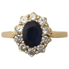 1990s 1.05 Carat Sapphire Diamond Gold Cocktail Ring 2