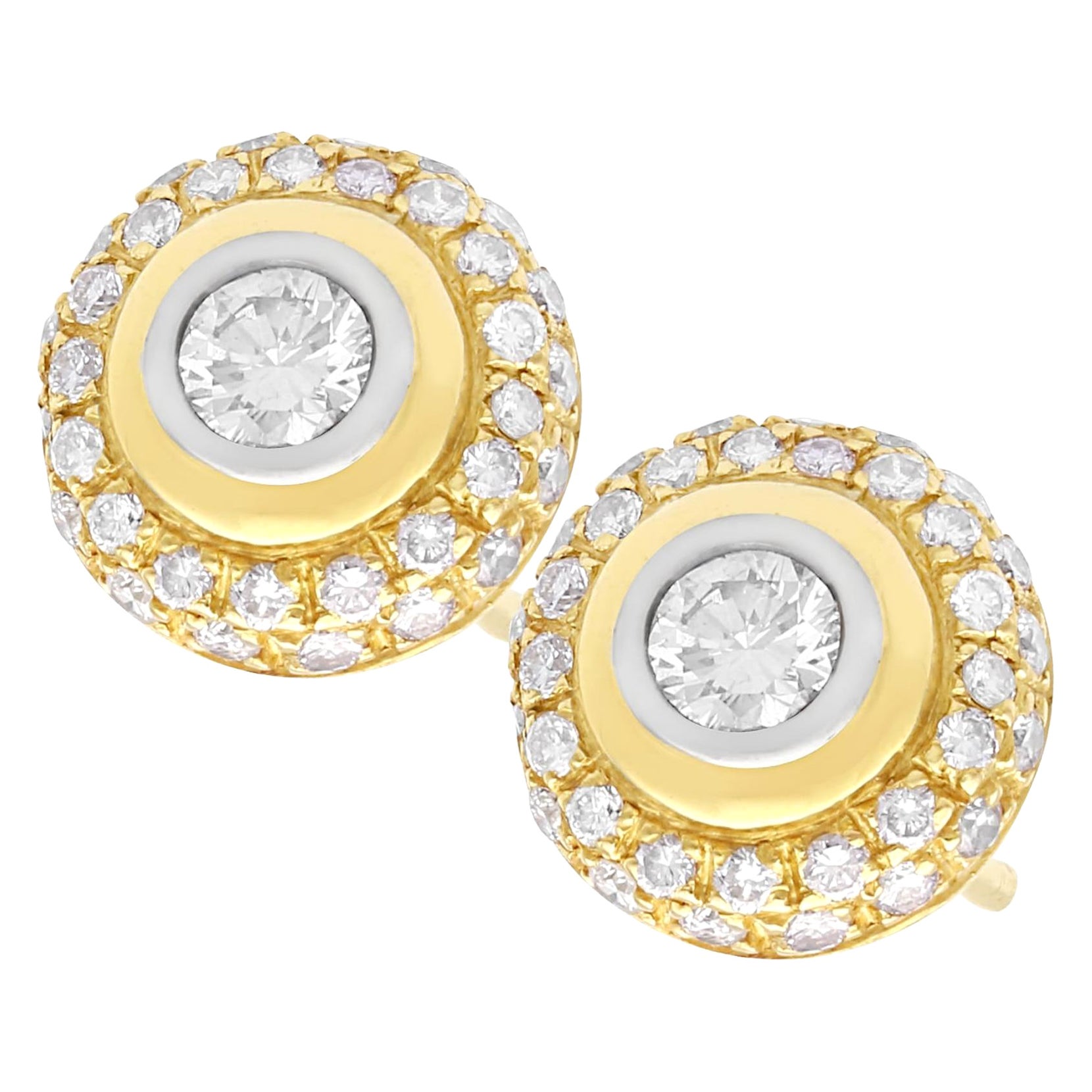 Vintage Diamond Cluster Stud Earrings in Yellow Gold For Sale