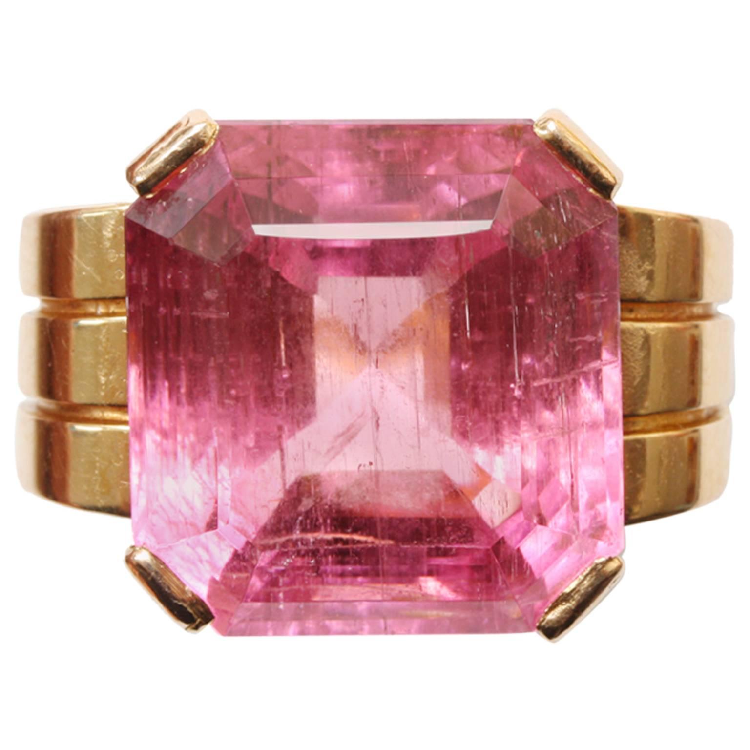 Art Deco Pink Tourmaline Gold Ring