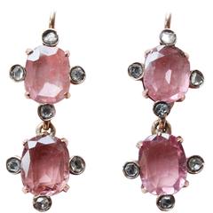 Victorian Spinel Diamond Gold Earrings