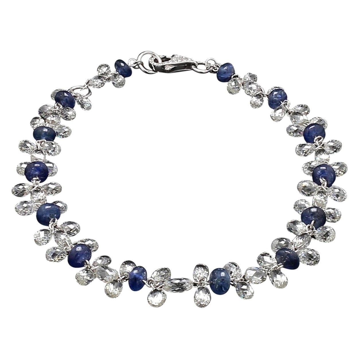 PANIM Diamond Briolette & Sapphire 18K White Gold Dangling Bracelet For Sale
