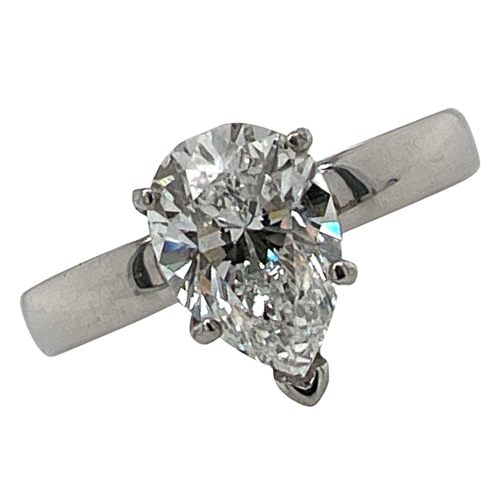 1.51 Carat Pear Shape Diamond Solitaire Platinum Engagement Ring GIA G/VS2 For Sale