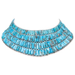 Beaded Turquoise and Sterling Choker Necklace