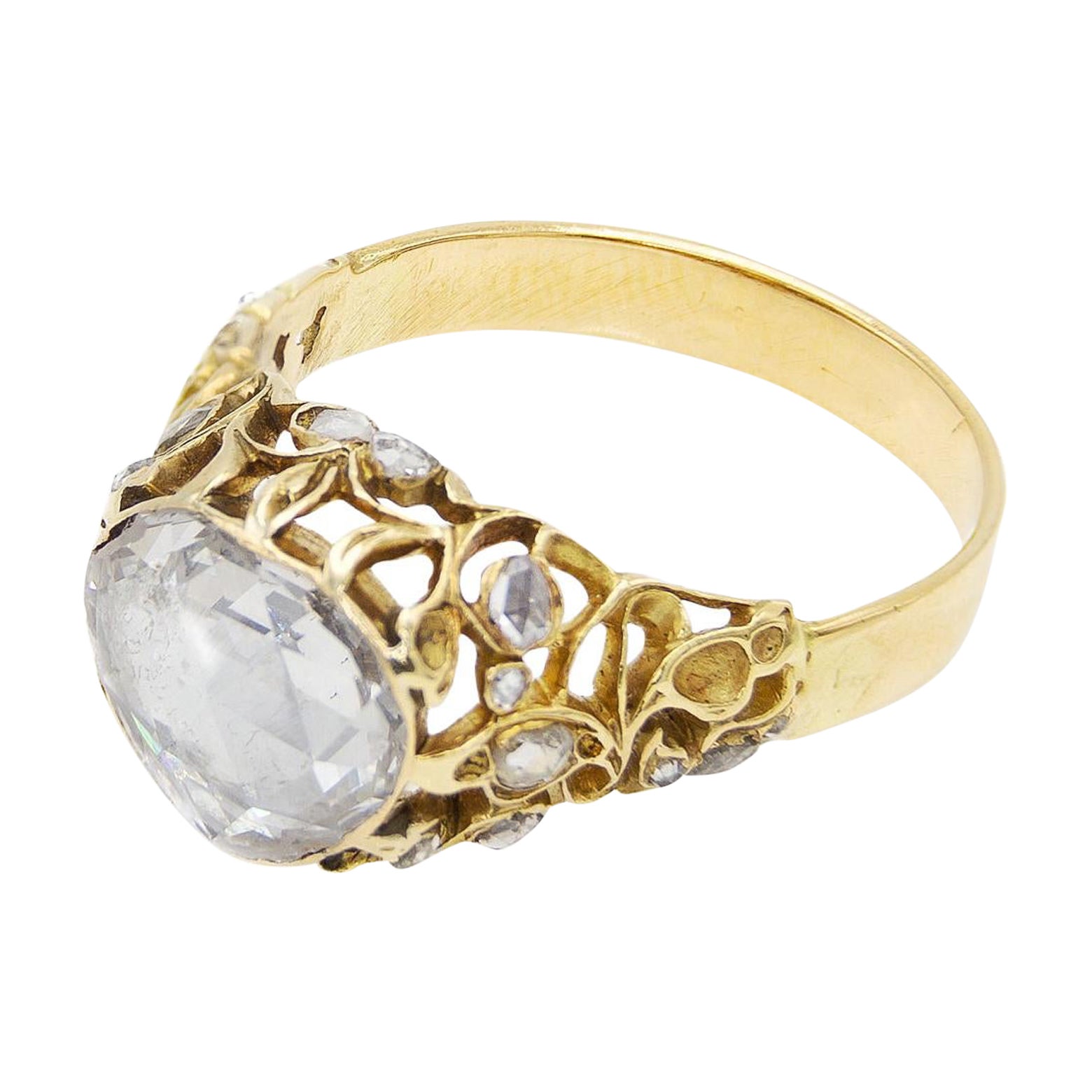 French Victorian 2.7 Carat Rose Cut Diamond Ring  in 18 Karat Yellow Gold For Sale