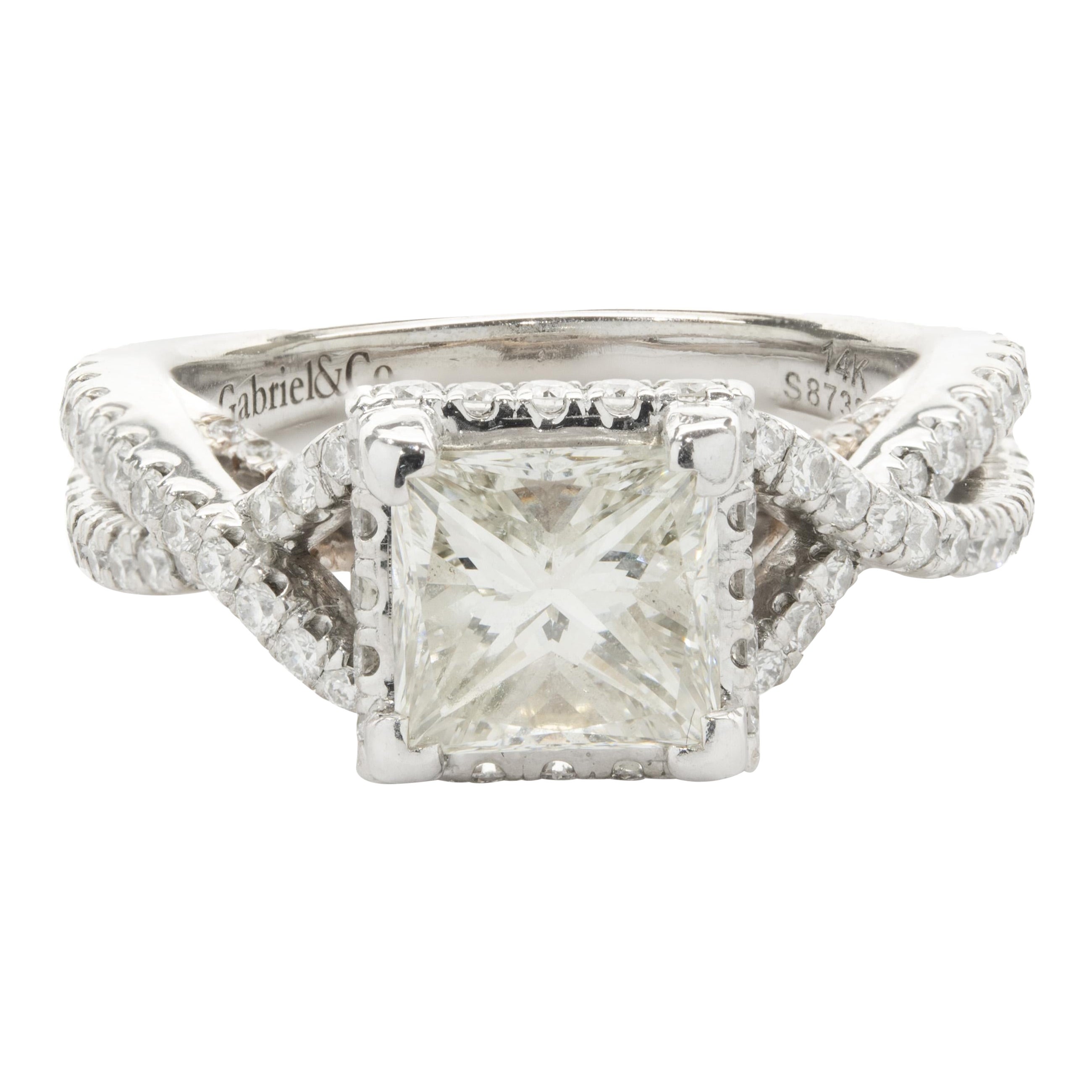 Gabriel & Co. 14 Karat White and Rose Gold Princess Cut Diamond Engagement Ring For Sale