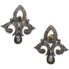 Diamond Oxidized Sterling Silver Fleur de Lis Earrings 8