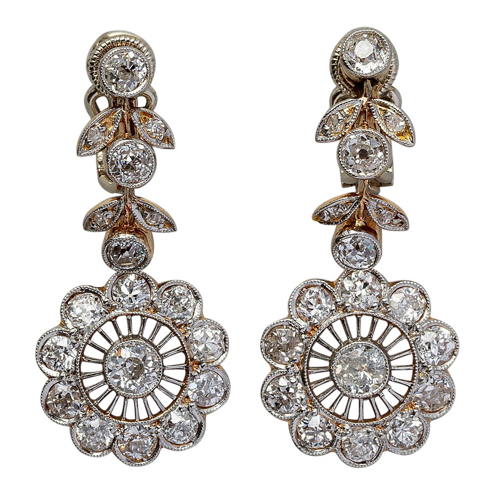 Pair of Edwardian Gold and Diamond Earrings