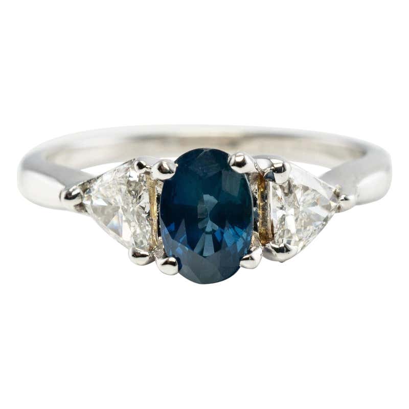 Sapphire Diamond Ring, 14K Gold, Sideways Sapphire Ring, Horizontal ...