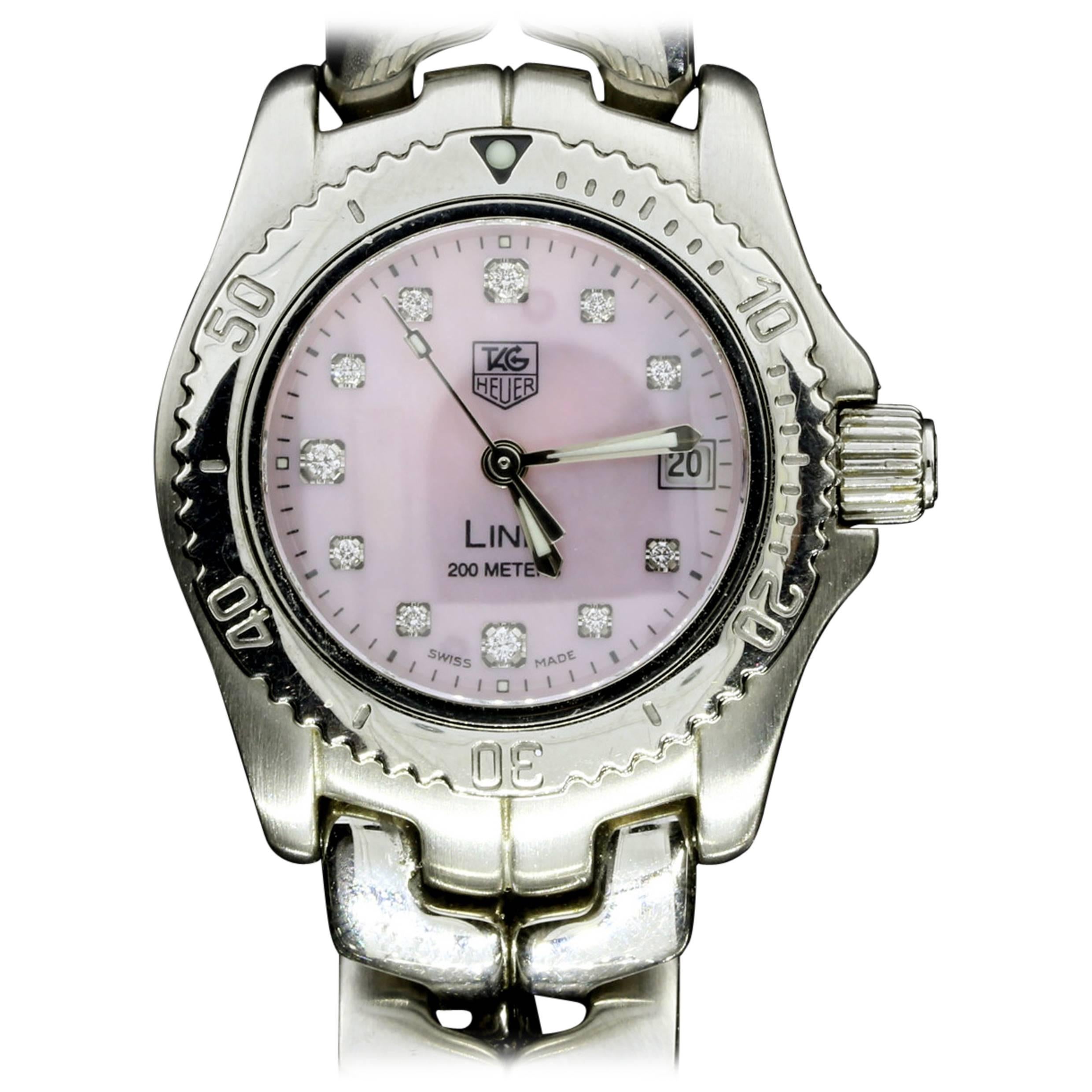 TAG Heuer Lady
s LINK Stainless Steel Diamond Pink Mother of Pearl Wristwatch