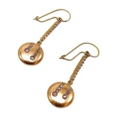 Antique 14K Rose Gold Victorian Dangle Earrings with Diamonds, 1890s