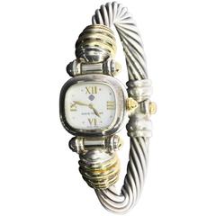 David Yurman Lady's Yellow Gold Sterling Silver Mother of Pearl Cable Wristwatch