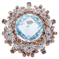 Topaz, Sapphires, Diamonds, Rose Gold and Silver Ring