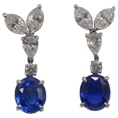 Burma Sapphire No Heat & Diamonds Earrings in 18K White Gold 4.55 Cts Unworn