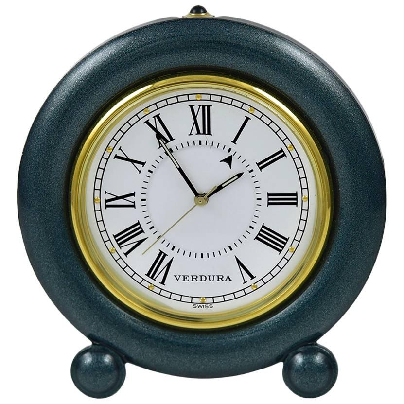 Verdura Miniature Enamel and Brass Clock